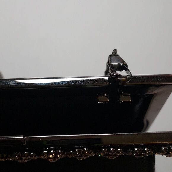 Vintage Black Evening Bag Fabric Kisslock With Rhinestones - Picture 10 of 14